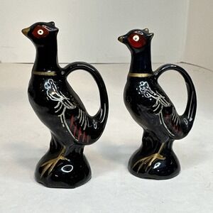 Relco Redware Japan Vintage Black Pheasants Birds Salt and Pepper Shakers 1950s